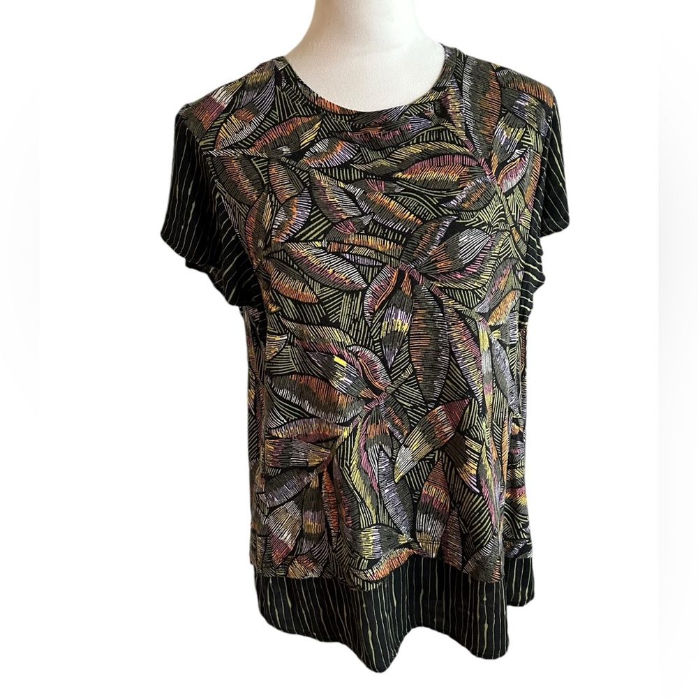 Colorful Westbound shirt with subtle tones of green, pinks and orange on black